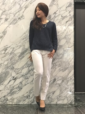 「ネイビー×ホワイト」｜22 OCTOBRE Staffさん（レディース・162cm）の冬コーディネート