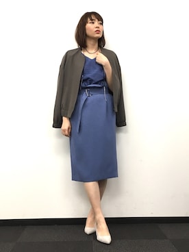 「ブルーコーデ」｜「アイテム（ノーカラージャケット）」を使った、22 OCTOBRE Staffさん（レディース・158cm）の春コーディネート
