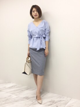 「22オクトーブル」｜「アイテム（スカート）」を使った、22 OCTOBRE Staffさん（レディース・169cm）の春コーディネート