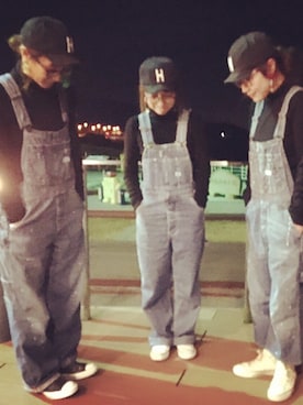 「DENIM DUNGAREE（デニムダンガリー）のアイテム（つなぎ/オールインワン）」を使った、(R)ℹ︎ｅ☺︎さん（レディース・161cm）の冬コーディネート