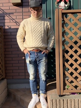 「Acne Studios（アクネストゥディオズ）のアイテム（キャップ）」を使った、ぼんpapaさん（メンズ・172cm）の冬コーディネート