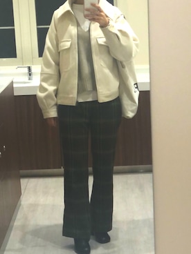 「GU（ジーユー）のアイテム（ノーカラージャケット）」を使った、Hanaさん（レディース・158cm）の秋コーディネート