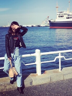 「ラップパンツ」｜「アイテム（ブルゾン）」を使った、naoさん（レディース・163cm）の春コーディネート