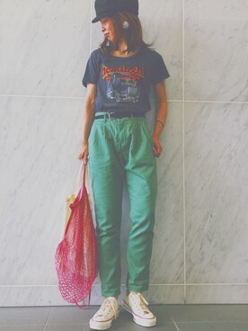 「カーキパンツ」｜naoさん（レディース・163cm）の夏コーディネート