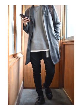 「COMME CA ISM（コムサイズム）のアイテム（チェスターコート）」を使った、Folstgraさん（メンズ・180cm）の冬コーディネート