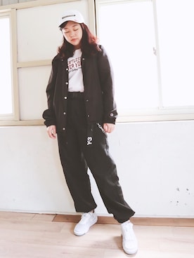 「Champion（チャンピオン）のアイテム（その他アウター）」を使った、Cindyさん（レディース・161cm）の春コーディネート