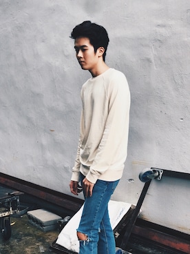 「TOPMAN（トップマン）のアイテム（スウェット）」を使った、Chunhoe Pehさん（メンズ・175cm）の冬コーディネート