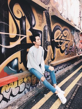 「TOPMAN（トップマン）のアイテム（スウェット）」を使った、Chunhoe Pehさん（メンズ・175cm）の冬コーディネート