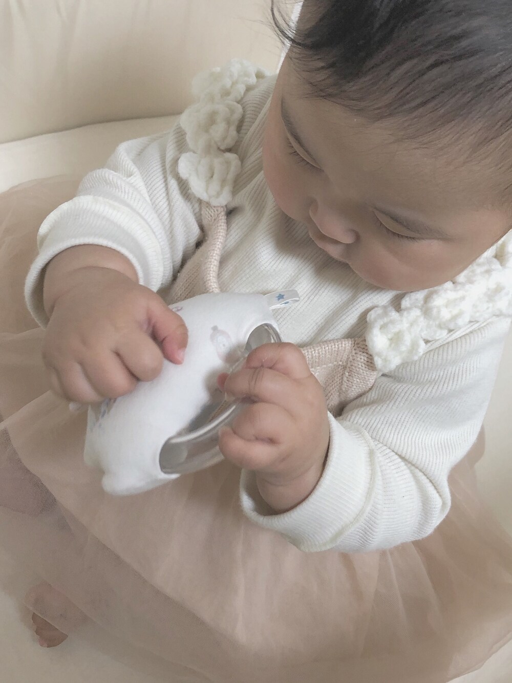 「プティマイン、プティマイン(petit main)、赤ちゃん、ロンパース、あかちゃんコーデ、ジェラピケ」｜「petit mainのアイテム（ママ＆ベビー、ピンク系）」を使った、ひなちゃんさん（レディース・162cm）の冬コーディネートの1枚目の写真