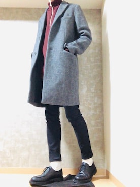 「BEAUTY&YOUTH UNITED ARROWS」｜「アイテム（チェスターコート）」を使った、Satoruさん（メンズ・174cm）の冬コーディネート