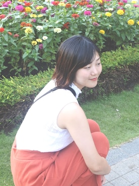 「リブニットパンツ」｜「アイテム（サンダル）」を使った、ゆうなさん（レディース・162cm）の夏コーディネート