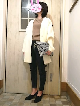 「JEANASIS（ジーナシス）のアイテム（ノーカラージャケット）」を使った、SaKuRaさん（レディース・165cm）の冬コーディネート