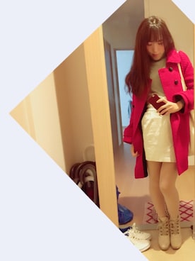 「白スカート」｜「アイテム（ピーコート）」を使った、shima(しまなかみ)さん（レディース・160cm）の春コーディネート
