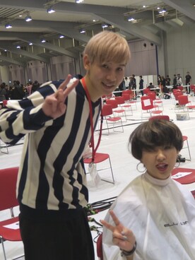 「Lui's（ルイス）のストライプポンチスウェット（スウェット、ブルー系）」を使った、ROMANさん（メンズ・169cm）の冬コーディネート
