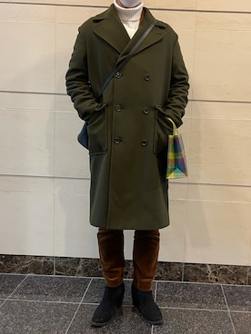 オリーブグリーン チェスターコート ウール混合 JP☆ZARA オリーブグリーン チェスターコートM-L