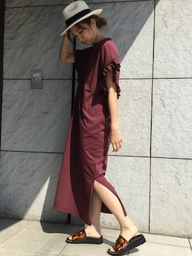 「アイテム（ワンピース/ドレス、レッド系）」を使った、Fukazawaさん（レディース・160cm）の夏コーディネート