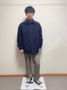 「Adoon plain（アドーンプレーン）のアイテム（スウェット）」を使った、ふみふみさん（メンズ・172cm）の冬コーディネート