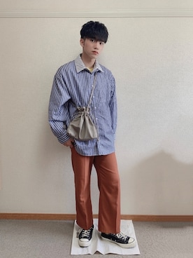 「PairPair（ペアペア）のアイテム（スラックス）」を使った、ふみふみさん（メンズ・172cm）の春コーディネート