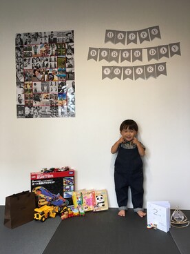 「FITH（フィス）のアイテム（オールインワン・サロペット）」を使った、＊YOTARO＊さん（キッズ・90cm）の夏コーディネート