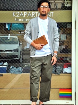 「BrownBrown（ブラウンブラウン）のアイテム」を使った、クボタ ユウイチさん（メンズ・174cm）の夏コーディネート