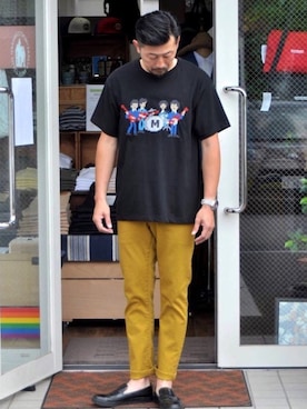 「MANEBU（マネブ）のアイテム（スリッポン）」を使った、クボタ ユウイチさん（メンズ・174cm）の夏コーディネート