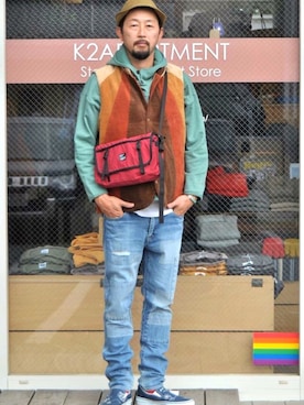 「MT. RAINIER DESIGN（マウントレイニアデザイン）のアイテム（バッグ）」を使った、クボタ ユウイチさん（メンズ・174cm）の秋コーディネート