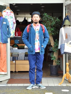 「花見」｜「アイテム（カバーオール）」を使った、クボタ ユウイチさん（メンズ・174cm）の春コーディネート