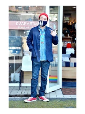 「アイテム（ネックレス、ブルー系）」を使った、クボタ ユウイチさん（メンズ・174cm）の春コーディネート