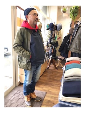 「melple（メイプル）のアイテム（その他アウター）」を使った、クボタ ユウイチさん（メンズ・165cm）の冬コーディネート