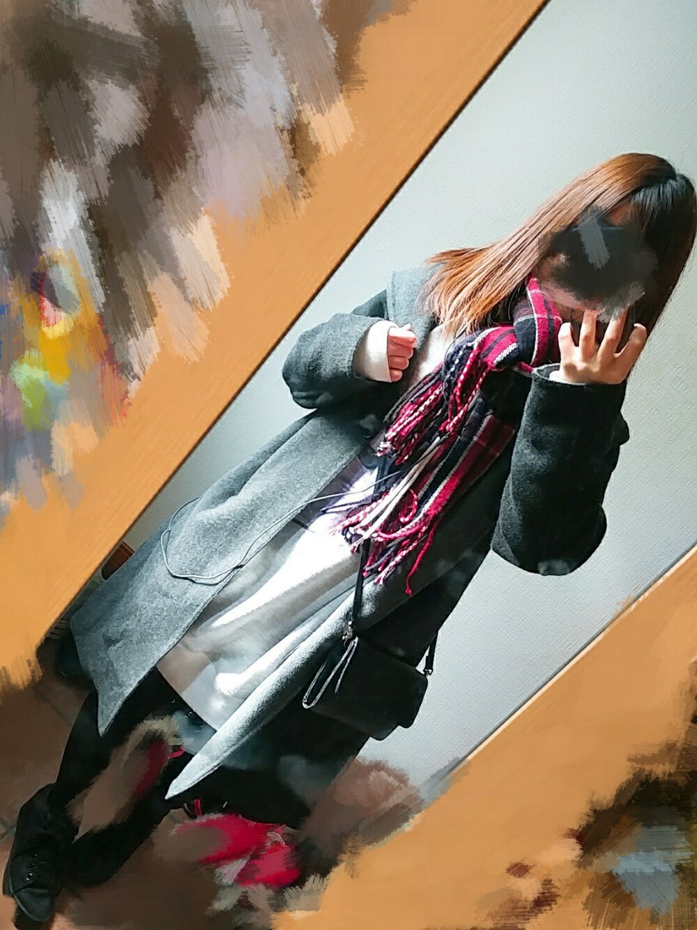 「WEGOのアイテム（マフラー、レッド系）」を使った、sayaさん（レディース・146cm）の秋コーディネートの1枚目の写真