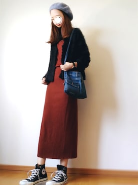 「コンバース ハイカット」｜「アイテム（ハンチング/ベレー帽）」を使った、こうさん（レディース・162cm）の秋コーディネート