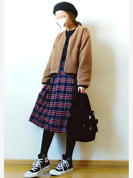 「コンバース ハイカット」｜「アイテム（ハンチング/ベレー帽）」を使った、こうさん（レディース・162cm）の冬コーディネート