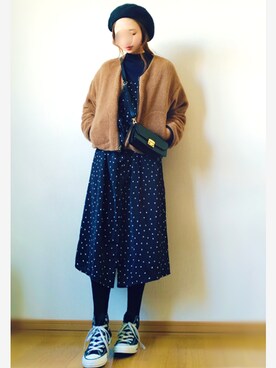 「コンバース ハイカット」｜「アイテム（ハンチング/ベレー帽）」を使った、こうさん（レディース・162cm）の冬コーディネート