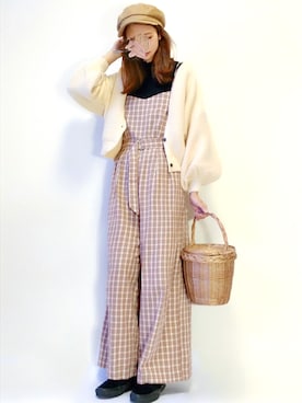 「フリルネック」｜「アイテム（サロペット/オーバーオール）」を使った、こうさん（レディース・162cm）の春コーディネート
