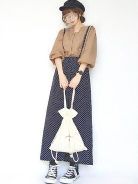 「マリンキャップ」｜「アイテム（オールインワン・サロペット）」を使った、こうさん（レディース・162cm）の春コーディネート