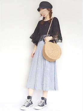 「サークルバッグ」｜「アイテム（キャスケット）」を使った、こうさん（レディース・162cm）の夏コーディネート