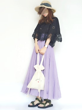 「パープル×黒」｜「アイテム（腕時計）」を使った、こうさん（レディース・162cm）の夏コーディネート