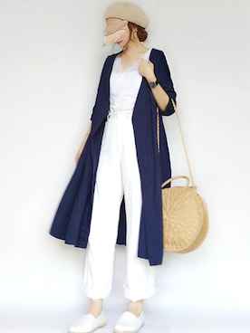 「レースタンク」｜「アイテム（ハンチング/ベレー帽）」を使った、こうさん（レディース・162cm）の夏コーディネート