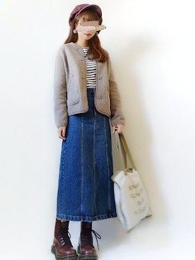 「ボーダー×デニム」｜「アイテム（その他アウター）」を使った、こうさん（レディース・162cm）の秋コーディネート