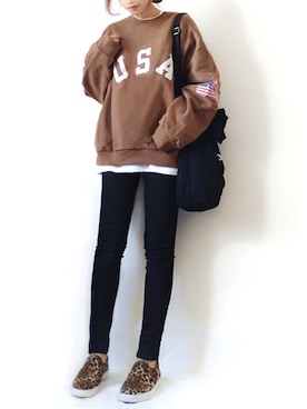 「USA」｜「アイテム（スリッポン）」を使った、こうさん（レディース・162cm）の秋コーディネート