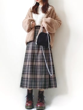 「OZOC（オゾック）のアイテム（ノーカラージャケット）」を使った、こうさん（レディース・162cm）の冬コーディネート