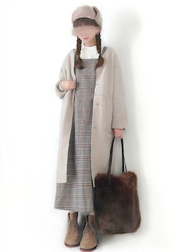 「ファー」｜「アイテム（ムートンコート）」を使った、こうさん（レディース・162cm）の冬コーディネート