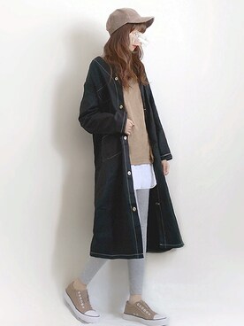 「ノーカラージャケット」｜「アイテム（チェスターコート）」を使った、こうさん（レディース・162cm）の春コーディネート