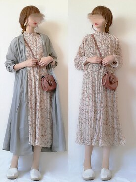 「プリーツ」｜「アイテム（シャツワンピース）」を使った、こうさん（レディース・162cm）の春コーディネート