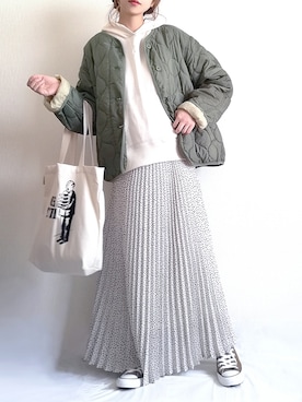 「ドットスカート」｜「アイテム（ブルゾン）」を使った、こうさん（レディース・162cm）の冬コーディネート