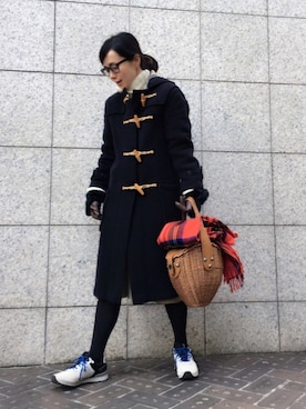 「ジョンストンズ」｜「アイテム（ダッフルコート）」を使った、quruminさん（レディース・162cm）の冬コーディネート