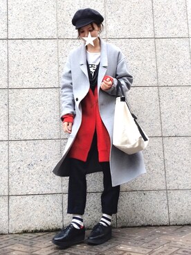 「ロングニット」｜「アイテム（その他アウター）」を使った、quruminさん（レディース・162cm）の春コーディネート