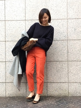 「ウェッジソール」｜「アイテム（その他アウター）」を使った、quruminさん（レディース・162cm）の冬コーディネート