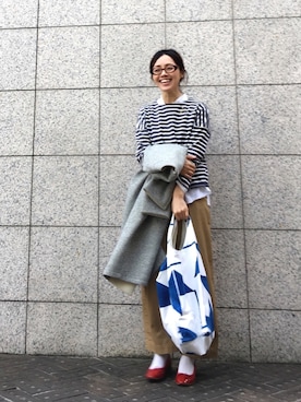 「バスクシャツ」｜「アイテム（その他アウター）」を使った、quruminさん（レディース・162cm）の冬コーディネート