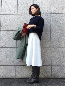 「白スカート」｜「アイテム（その他アウター）」を使った、quruminさん（レディース・162cm）の冬コーディネート
